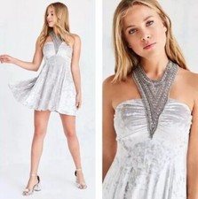Urban Outfitters Kimchi Blue Party Dress Crystal Beaded Silver Velvet Small S