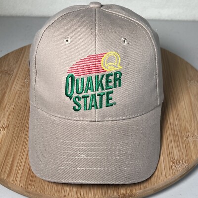 NWOT Quaker State Oil Hat Cap Strap Back Beige Embroidered Logo Adjustable