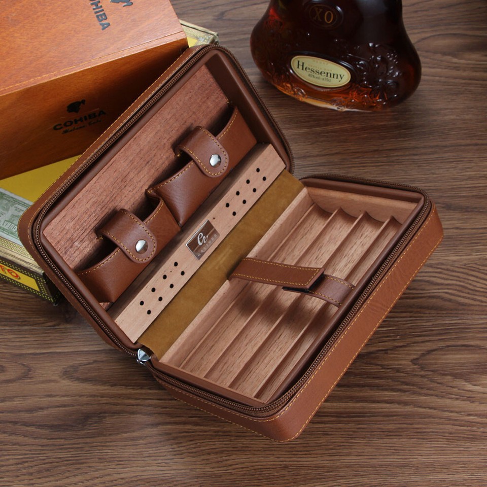 Galiner Cedar Travel Leather Cigar Humidor Case Cigar Box W/ Gift Box