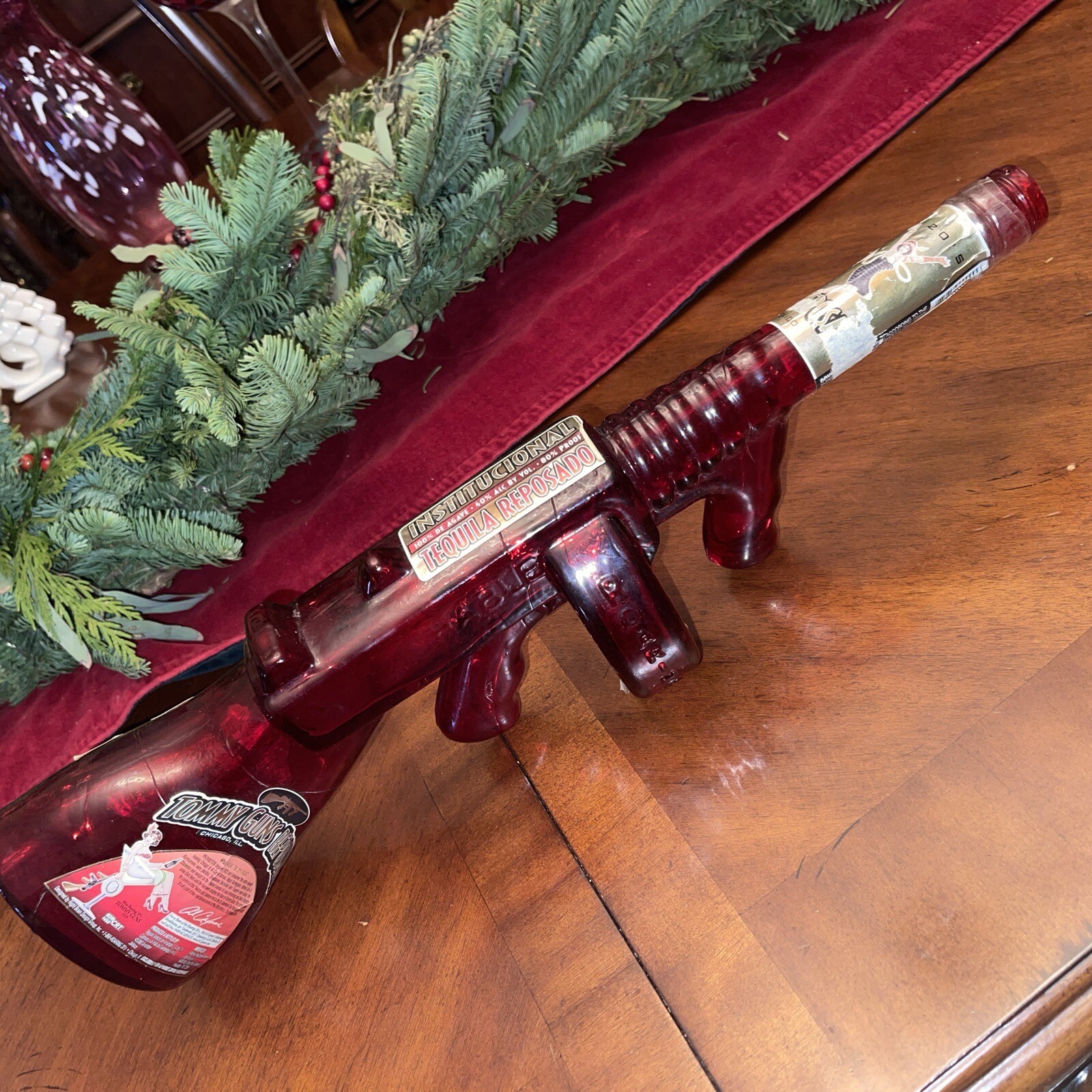 BAR MAN CAVE Tommy Guns Reposado Decorative Tequila GLASS Bottle RED