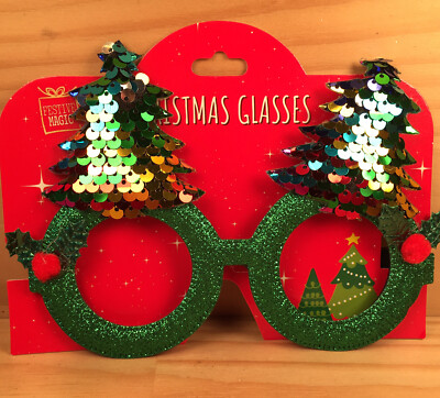 SEQUIN TREES “Green” Novelty Shaped Christmas Glasses Festive