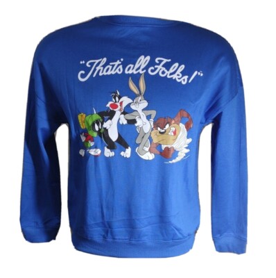 Looney Tunes Graphic Sweatshirt Womens 2XL That's All Folks Cartoon Blue Classic