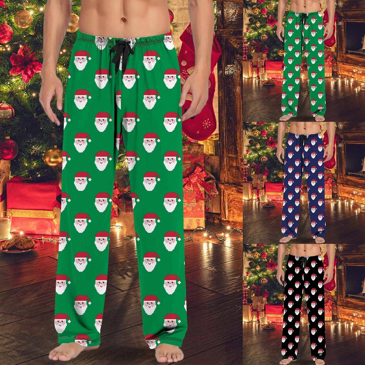 Christmas Mens Casual Pants Pajama Pants With Drawstring And