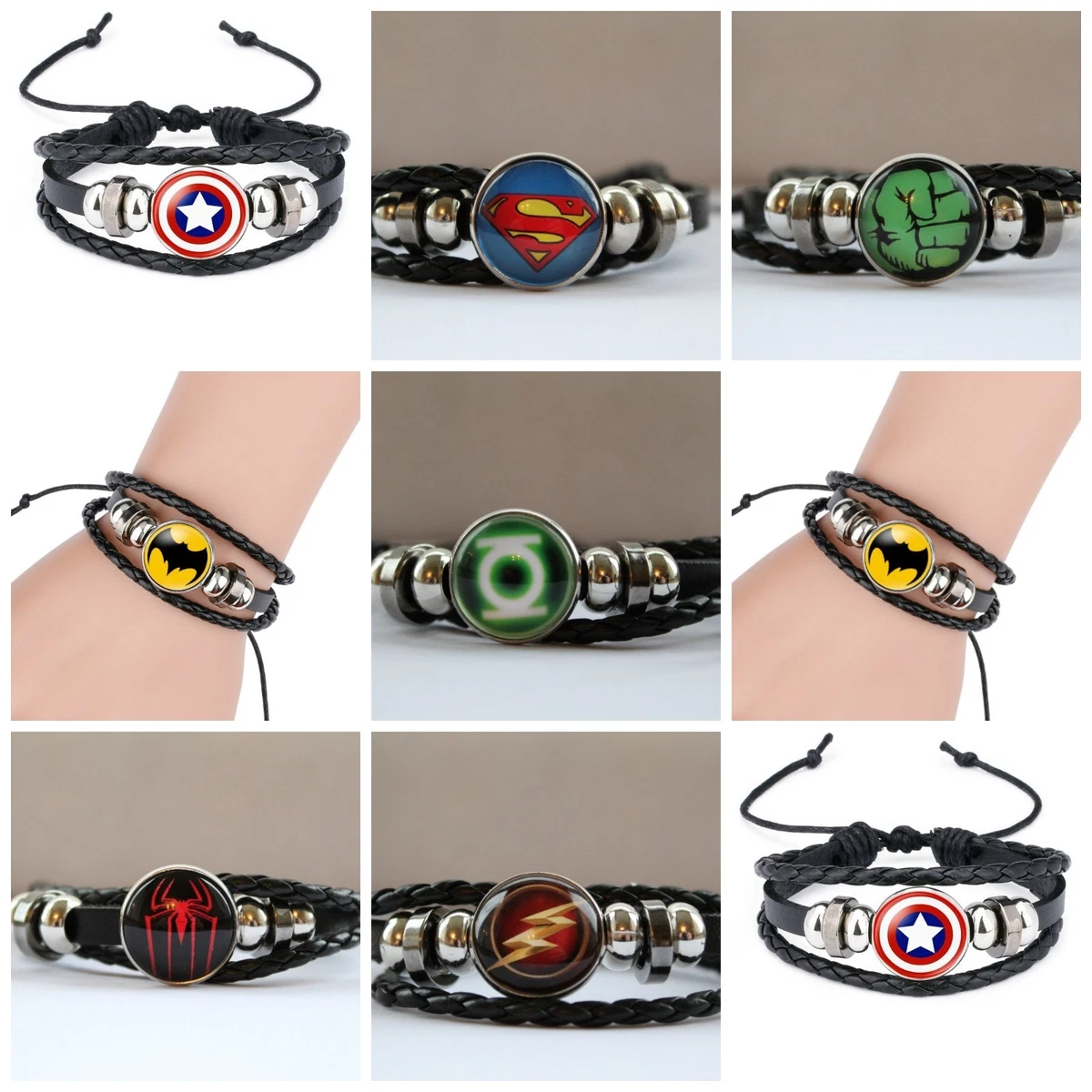 Bracelet Garçons Homme Super Héros Bracelet Superman Batman Flash Spiderman  Hulk