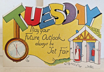 Vintage UNBENUTZTE Grußkarte geboren am DIENSTAG Wochentage Geburtstag 30er Jahre (B8747