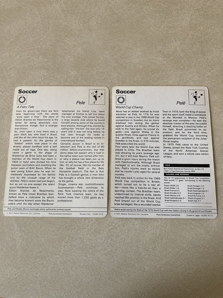 Pelé 1977 Sportscaster card (No Binding