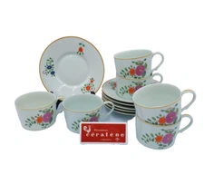 Ceralene Raynaud PANIER CHINOIS CELADON Set/6 Flat Cup & Saucer Sets MINT