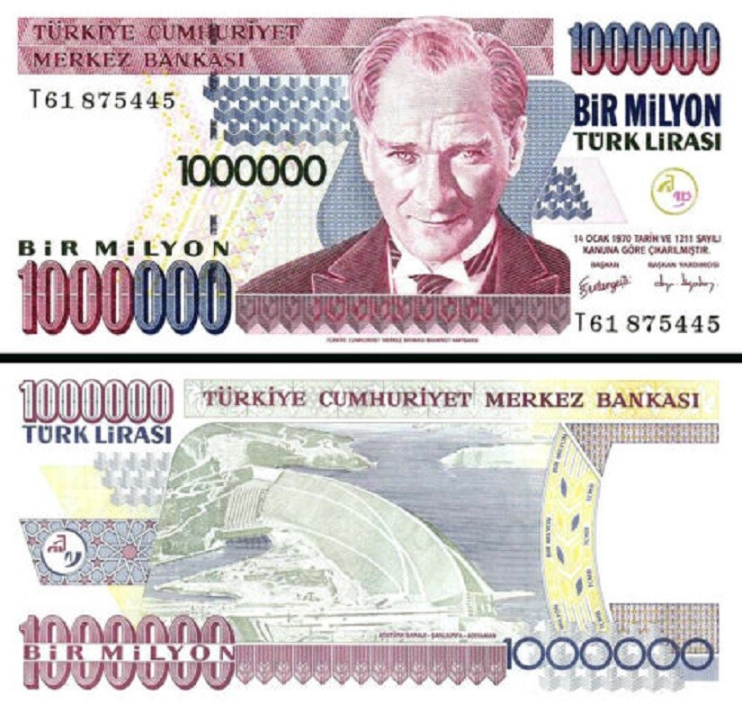 Turkey 1000000,1 Million Lira 2000, UNC, 5 Pcs LOT, Consecutive, P