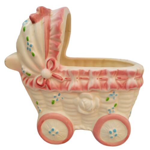 Vintage Newborn Baby Girl Buggy Planter Nursery Decor By Velco Made In Japan GUC - Picture 1 of 7