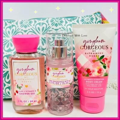 Bath & Body Works GINGHAM GORGEOUS 3 Pc GIFT SET Travel Size + Zip Cosmetics  Bag | eBay