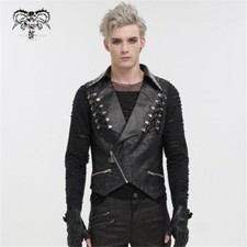 Devil Fashion Men's Black Gothic Punk Short Vest Street Casual Waitcoat