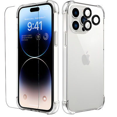 Clear Case für iPhone 15 / 14 /13 Hartglas + Kameralinse Glas Geschenkpaket