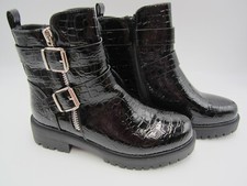 Damen Stiefel 38 Boots Plateau schwarz Lack Stiefeletten mit silber Schnallen 