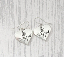 Blessed Be Earrings Plated Dangly Drop Witch Pagan Wiccan Heart