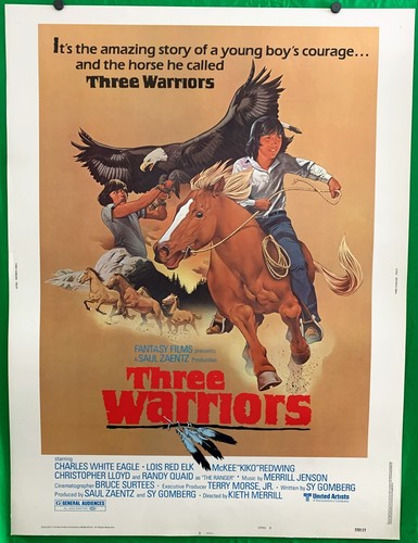 original 1977 THREE WARRIORS 30 x 40 Theatre Movie Poster LOIS RED ELK