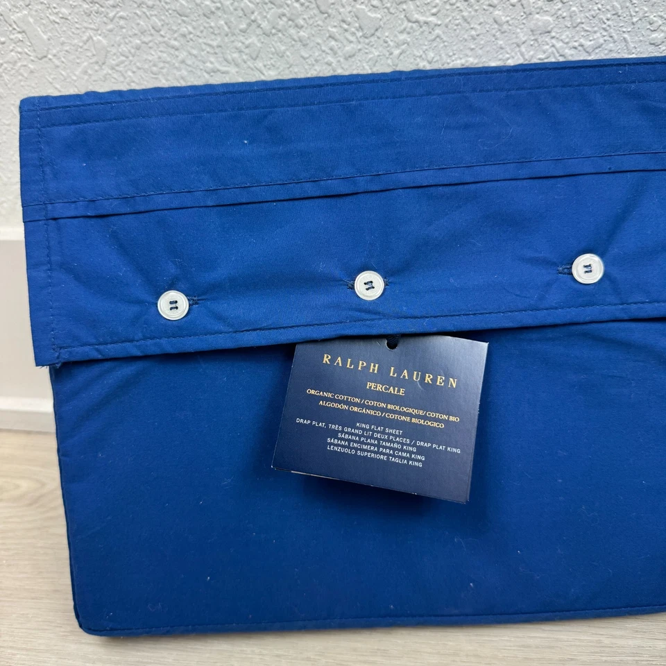 Ralph Lauren Percale Cotton King Flat Sheet and Extra Deep Fitted Sheet Set Blue - Image 3 of 4