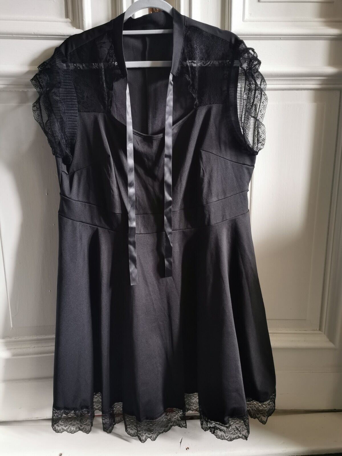 Kleid Frau Kurzarm Rüschen WGT Gothic Alternativ schwarz 3XL Transparent Gr. 50