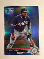2017 Bowman Chrome Mini 70th Ann Blue Refractor Starling Heredia Dodgers 36/70