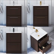 600/700/800 Floor Standing Bathroom Vanity Unit Walnut 2-Drawer Storage Cabinet