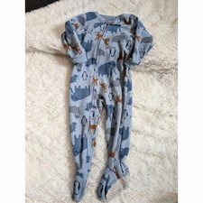 Carter's Light Blue Fleece Animal Print Footie Pajamas Zipper Size 2T