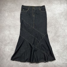 Vintage Bisou Bisou Long Denim Patchwork Maxi Skirt Size 12 Mermaid Flare Y2K
