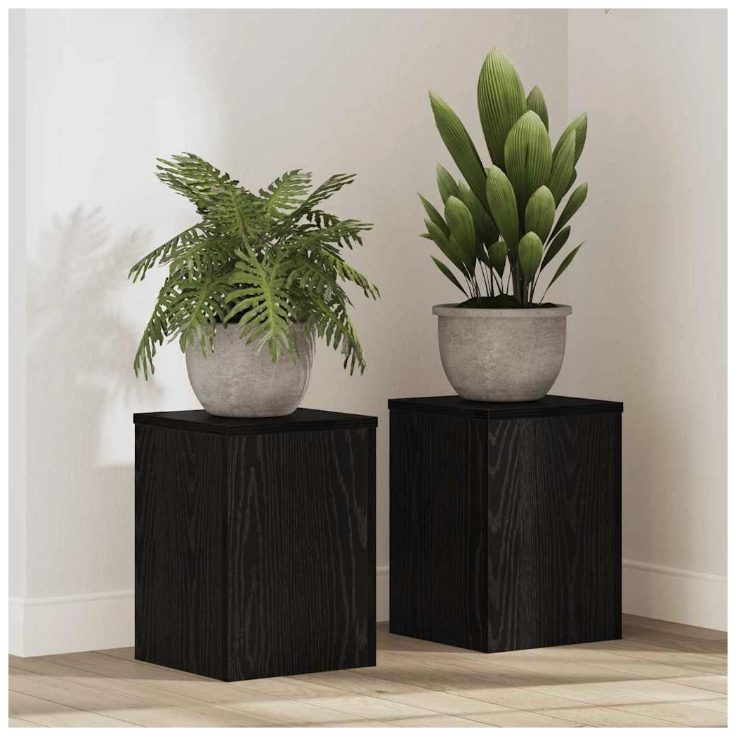 Plant Stand 2pcs Black Oak 25x25x35cm Engineered Wood Indoor Outdoor Tiered Set