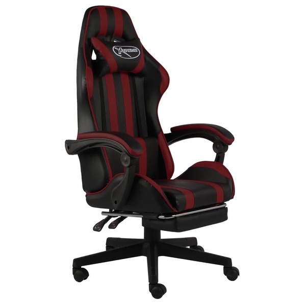 Ergonomischer Gaming BüRostuhl Mit FußStüTze Schwarz Weinrot Kunstleder-image