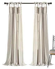 16T004282, Neutral Lydia Curtains Ruffle Window Panel Set for Living, Dining,...