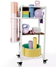 Yoga Mat Storage Rack with Wheels, 3 Tier Home Gym Workout Equipment Organize...