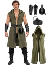 5 Pcs Men's Renaissance Costume Medieval Hooded Cape Halloween Outfit