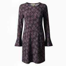 Michael Kors Shift Dress Size Medium Purple Floral Long Sleeve Flounce Knit