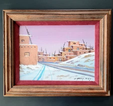 New Mexico Navajo Artist John Yazzie Original Winter 1988 Painting Framed 11x8
