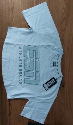 ESN Damen Crop T-Shirt weiß L Baumwolle Print Kurzarm Rundhals Jersey