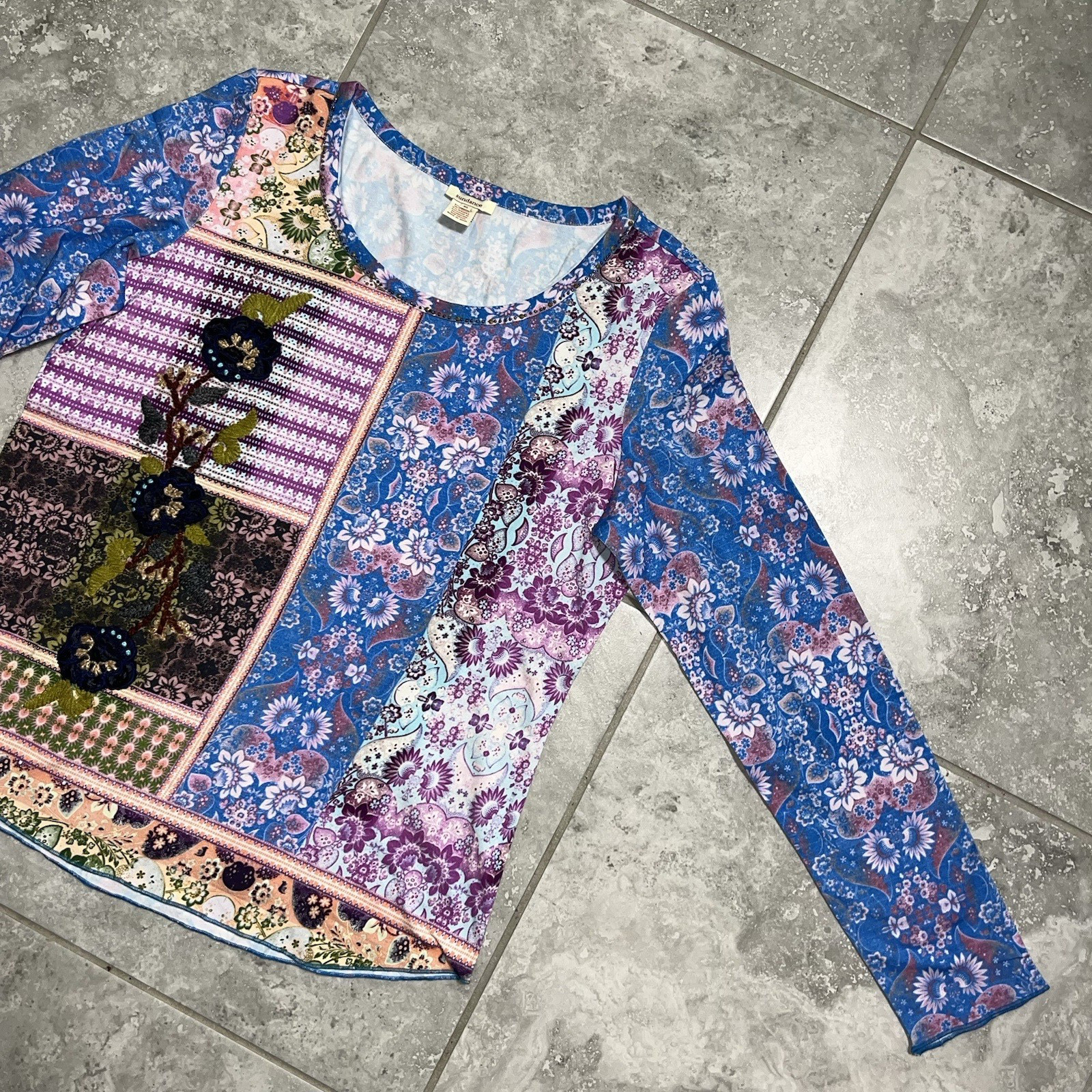 Sundance Poetic Patchwork Beaded Sequin Long Slee… - image 5