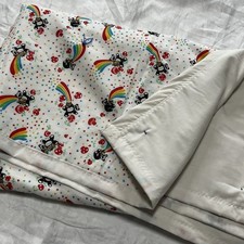 Vintage 70s 80s Baby Quilt Handtied Cotton Panda Rainbow Mushroom Groovy 37x43.5