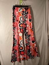 Retro 1960s 1970s Psychedelic Floral Print Bell Bottom Pants Pink Orange Black W