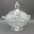 Vintage Jennette Crystal Iris & Herringbone Footed Covered Candy Dish