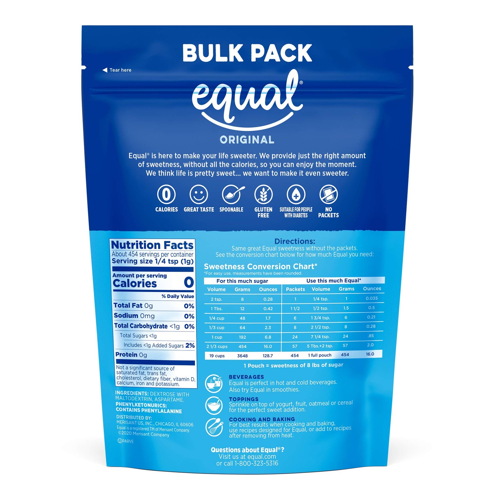EQUAL 0 Calorie Sweetener, Granulated Sweetener, Sugar Substitute, Zero Calorie