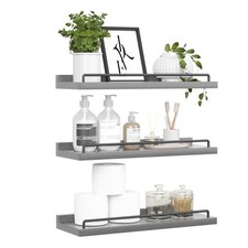 3 PCS Grey Floating Shelves Wall Mount Decor Bathroom Kitchen Display Rack