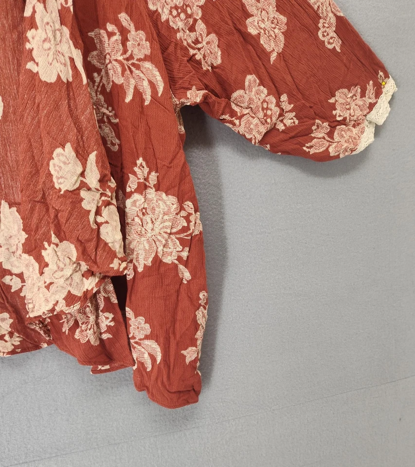 Cameo Appearance Kimono Womens 3X Rust Red Beige Floral Open Front Boho Lace - Image 4 of 4