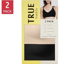 NIB True  Co Women  s 2 Pack Black/Nude Size XL Wirefree Triangle Bra 1868018