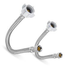 2 PCS Stainless Steel Braided Toilet Hose 3/8 Comp x 7/8 Ballcock 12 Inch