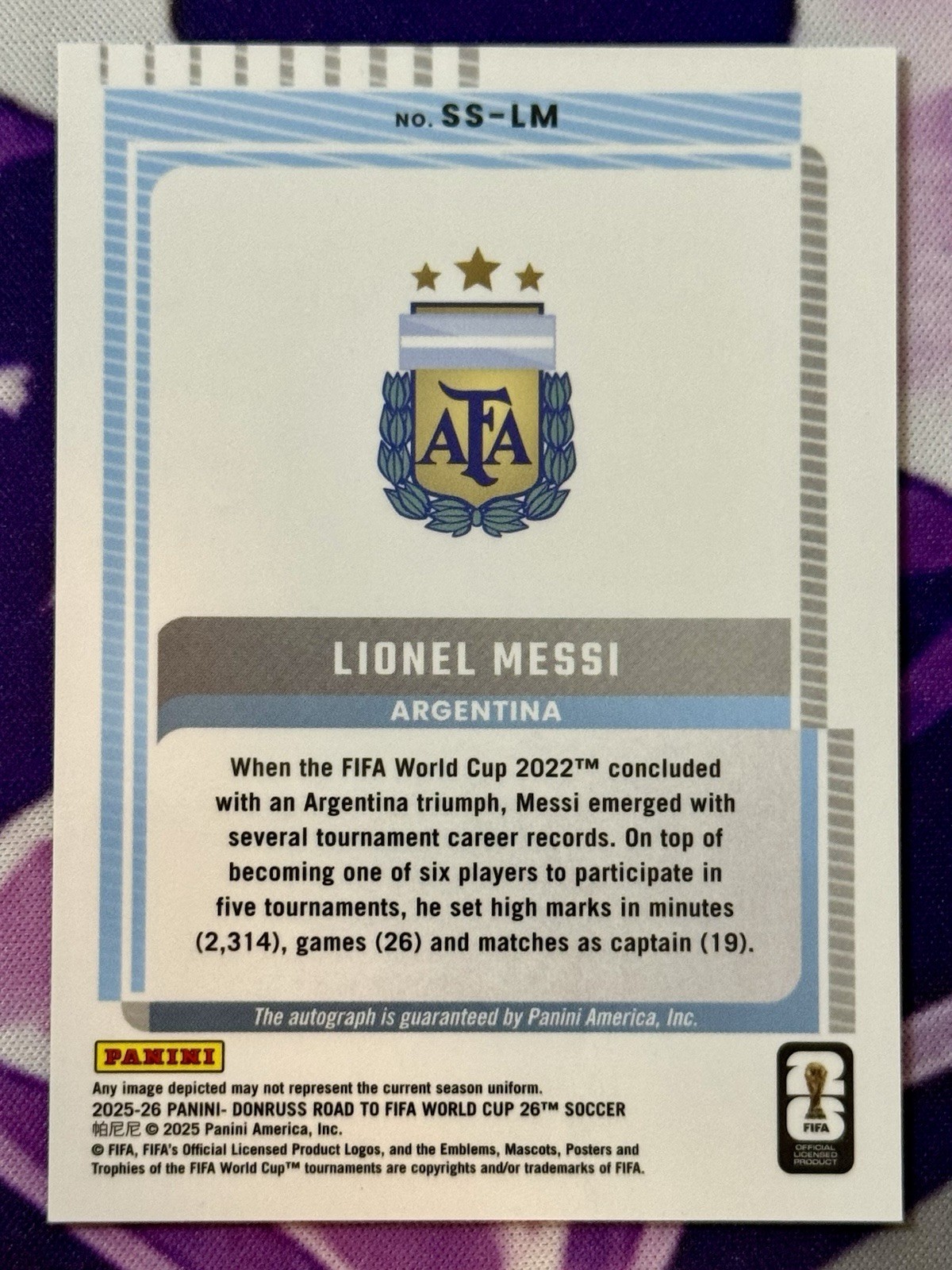 2025-26 Donruss FIFA World Cup Soccer Signature Series Lionel Messi AUTO view 2