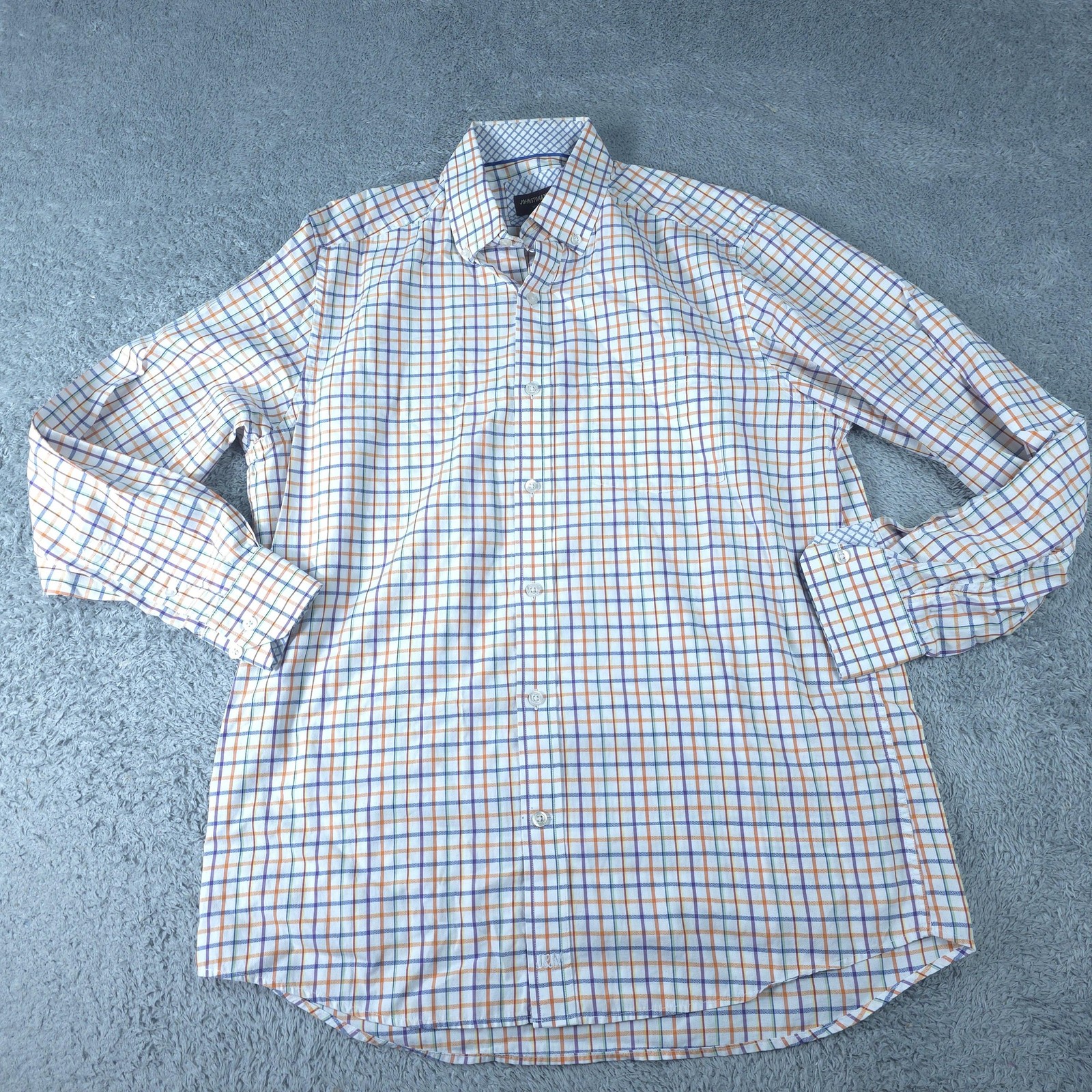 Johnston & Murphy Shirt Mens Medium Multicolor Check Long Sleeve Cotton Dress