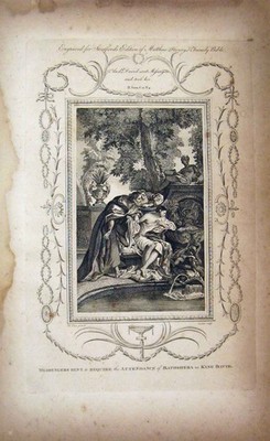 Original alter antiker Druck Matthew Henry Bote Bathseba König David um 1750
