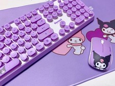 Kuromi Hello Kitty Wireless Keyboard Mouse Set Purple Kawaii Cute Computer Combo