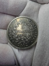 Highest Grade, 5 Francs Silver Coin 1876 Hercules 0.9 Fineness Paris mint 