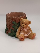 1998 Cherished Teddies Votive Candleholder Bear Sitting By Tree Trunk