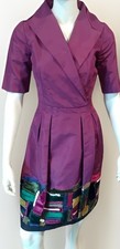 OSCAR DE LA RENTA Purple Silk Taffeta Dress Velvet Cutout Sequin Bottom NEW Sz 2
