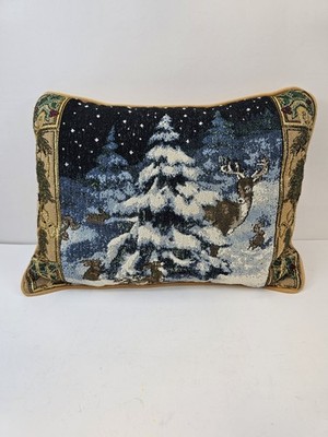 Riverdale Winter Forest Scene Deer Tree Tapestry Pillow Christmas 13 X 10''